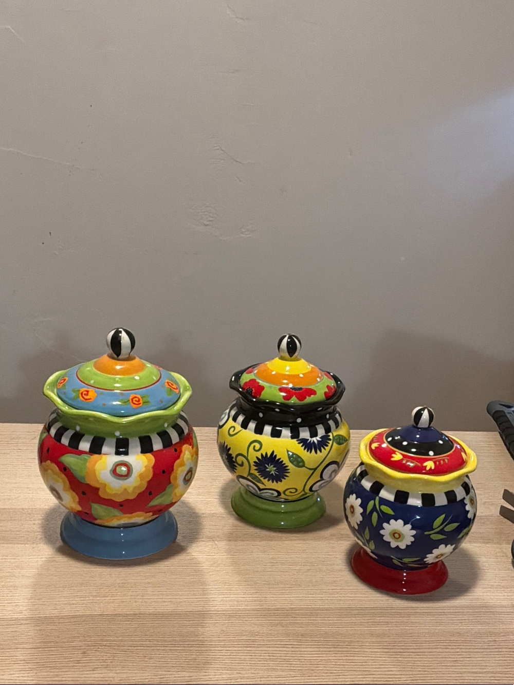 Hand-Painted Multicolor Ceramic Canister Trio - Vibrant Floral Design